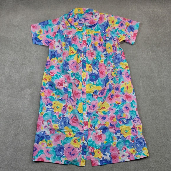 Vintage Carole House Dress Womens Large Pink Blue Floral Cotton Made in USA — photo 2